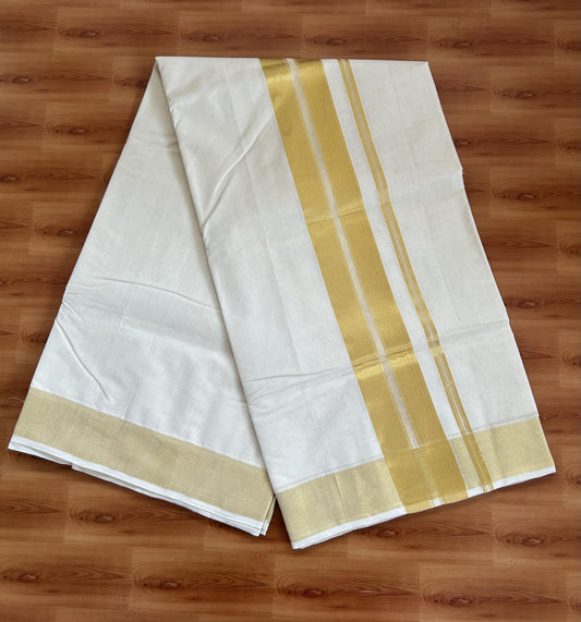 Kerala Saree for Women - 25% Discount KaithariKada Handloom Millpaav Balaramapuram - 100% Pure Cotton - 3 inch Gold Kasav Kara - 7 KK7158 RAV