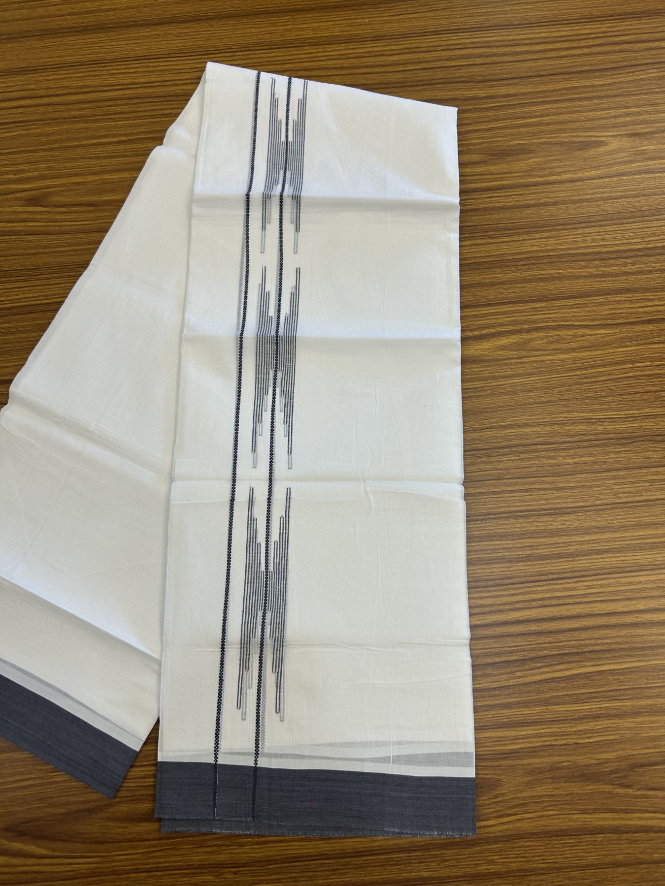 20% Discount ! Kaitharikada Balaramapuram 100% Cotton Pure White Double Mundu/Dothi - 100x80 - 1.5 inch Navy Blue Stripes Design Kara 3.80 mtr (8 muzham) - 18 KK5319 THI