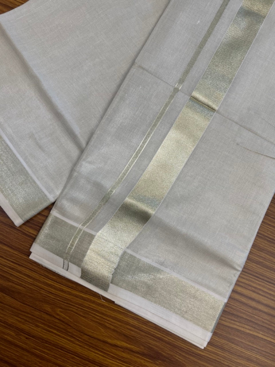 20% Discount! KaithariKada Balaramapuram Cotton Mix (60)s - Light Gold Kasav TISSUE Double Dhoti/Mund 1.5 inch Light Gold kara 4 mtr (8.5 muzham) -19 KK5281 GAN