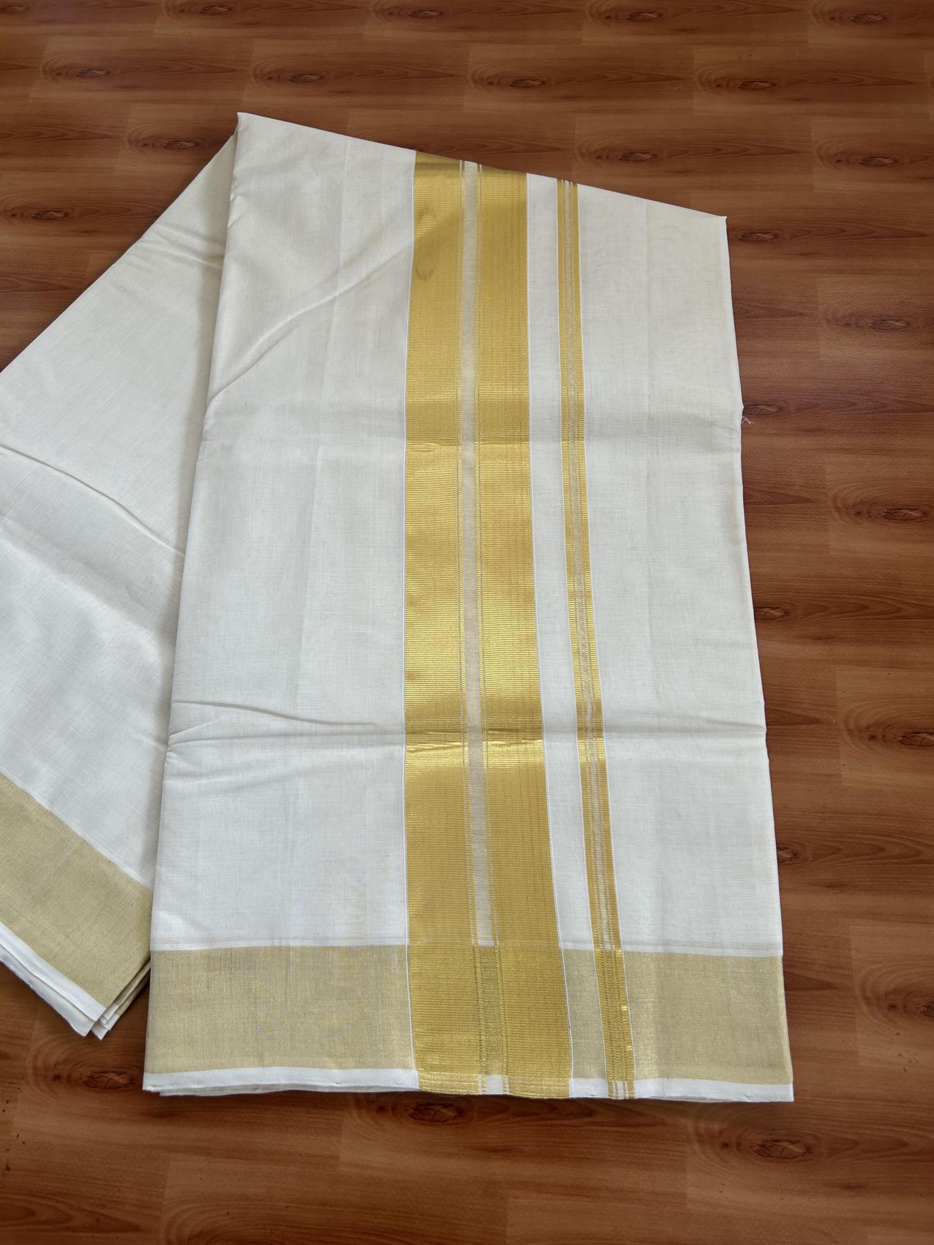 Kerala Saree for Women - 25% Discount KaithariKada Handloom Millpaav Balaramapuram - 100% Pure Cotton - 3 inch Gold Kasav Kara - 7 KK7158 RAV