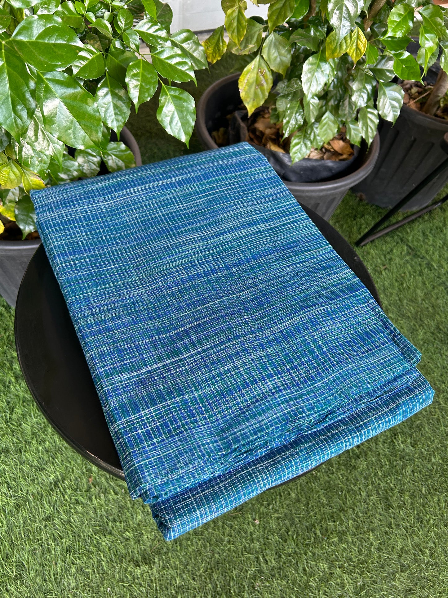 Handloom Khadi - Original Kerala Cotton Material - Kaitharikada Exclusive Product - Dark Blue & Peacock Green colour Shirt Material 2.5x1.27(m) (₹ 649 per meter) - 2 KK7011 ELA