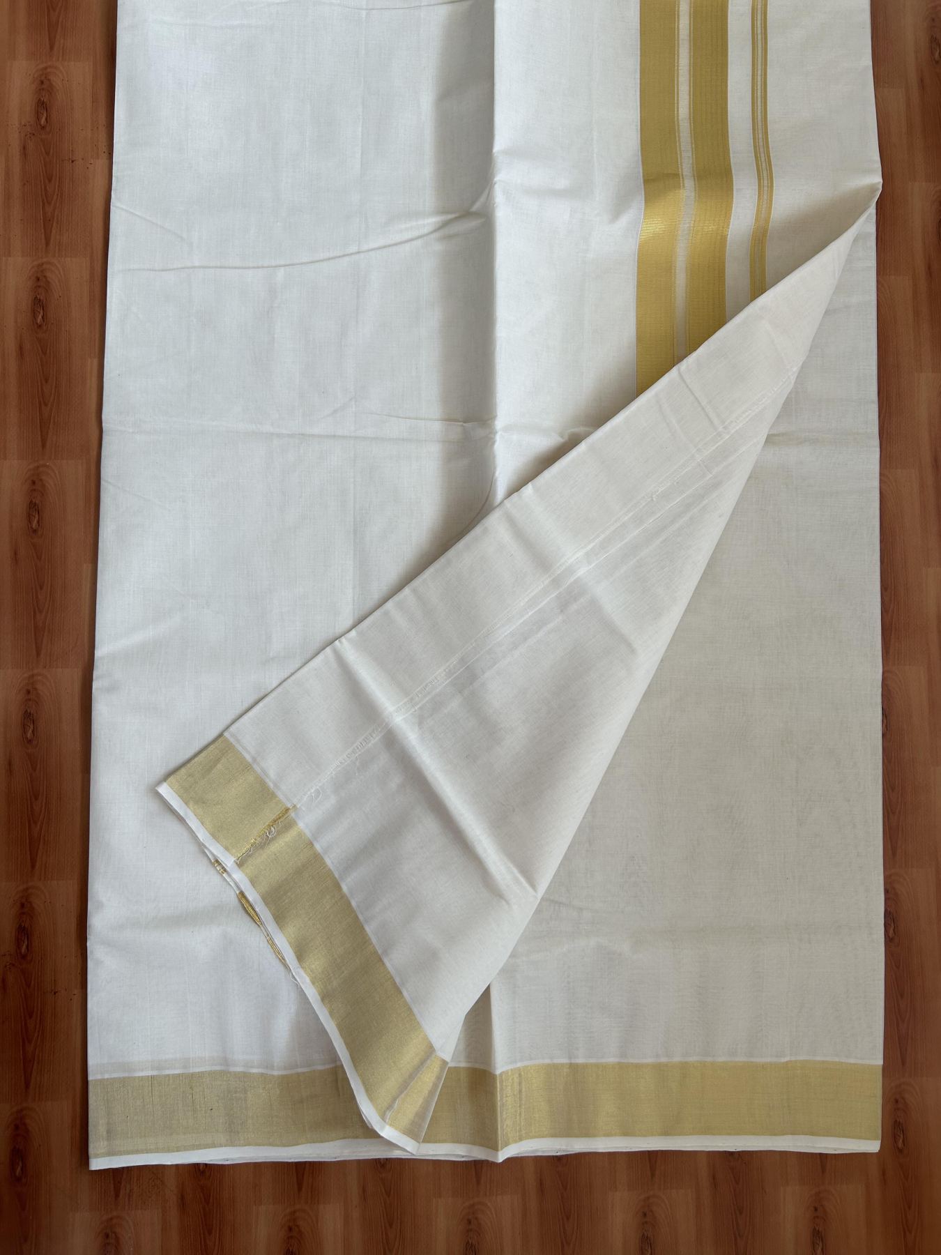 Kerala Saree for Women - 25% Discount KaithariKada Handloom Millpaav Balaramapuram - 100% Pure Cotton - 3 inch Gold Kasav Kara - 7 KK7158 RAV