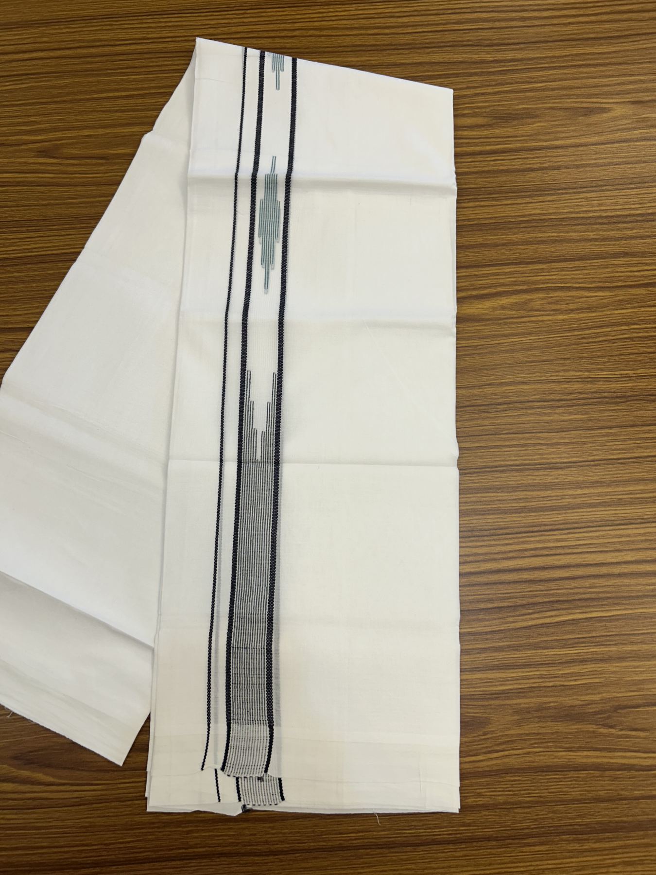 20% Discount ! Kaitharikada Balaramapuram 100% Cotton Pure White Double Mundu/Dothi - 100x80 - 1.5 inch Ash Black & Blue Green Stripes Design Chutty Kara 3.80 mtr (8 muzham) - 43 KK5319 THI