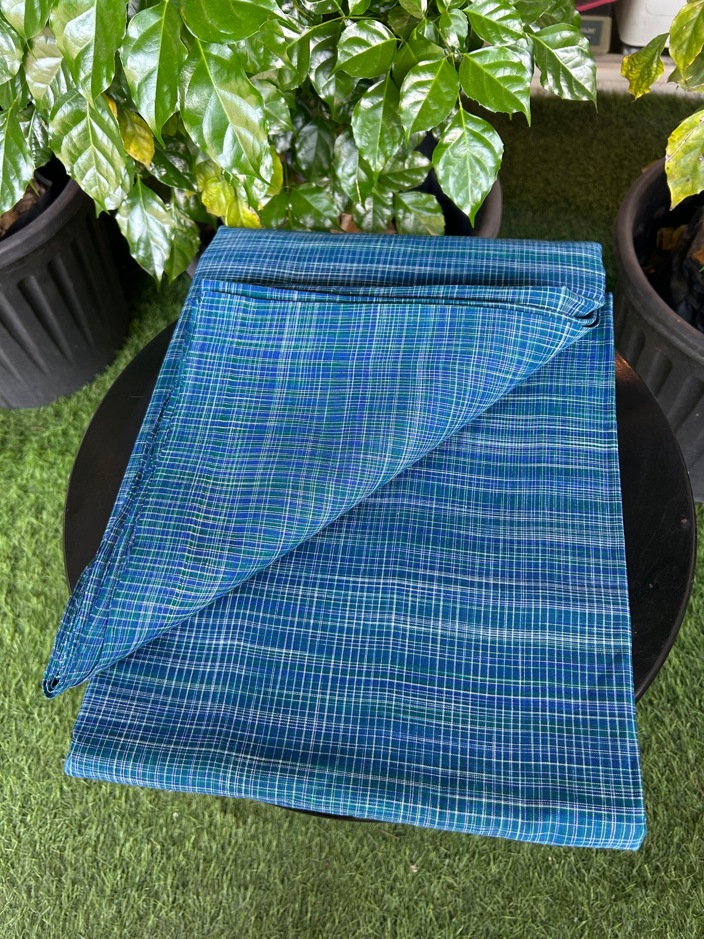 Handloom Khadi - Original Kerala Cotton Material - Kaitharikada Exclusive Product - Dark Blue & Peacock Green colour Shirt Material 2.5x1.27(m) (₹ 649 per meter) - 2 KK7011 ELA