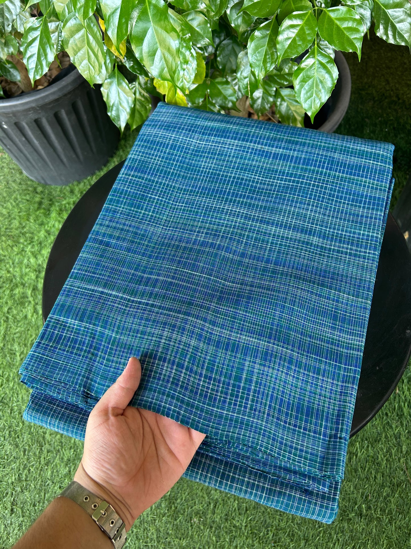 Handloom Khadi - Original Kerala Cotton Material - Kaitharikada Exclusive Product - Dark Blue & Peacock Green colour Shirt Material 2.5x1.27(m) (₹ 649 per meter) - 2 KK7011 ELA
