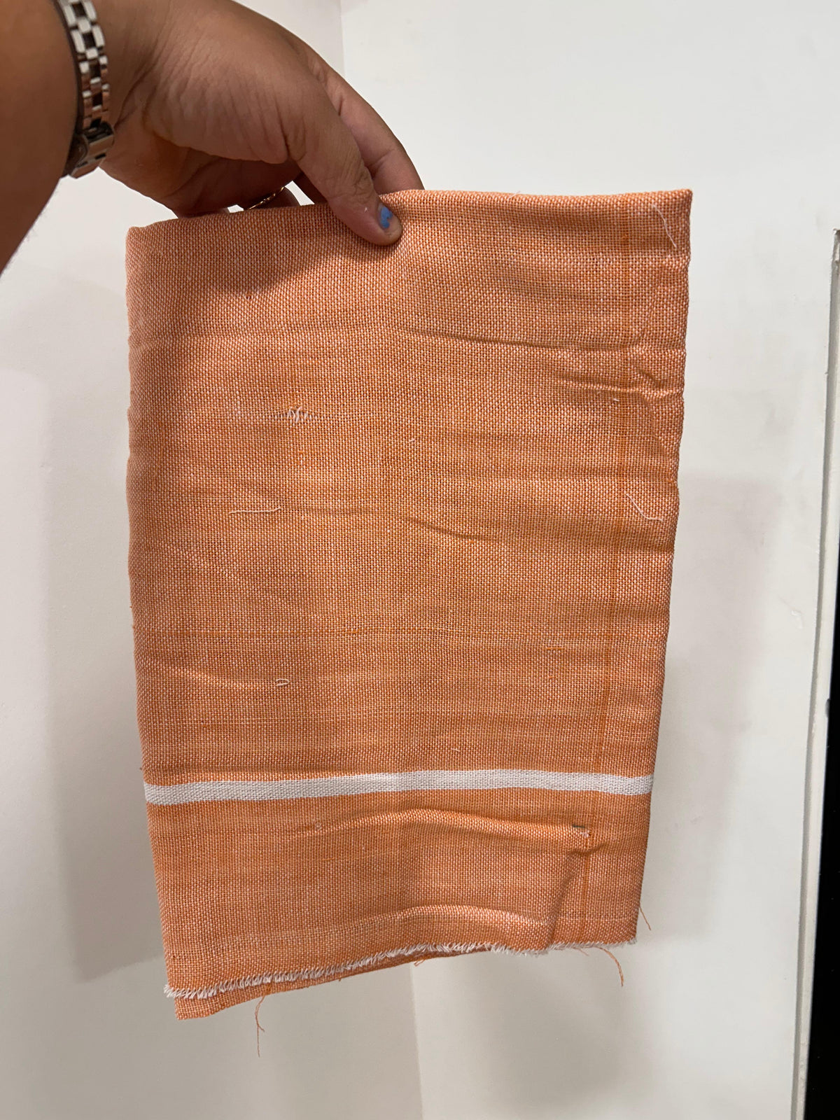 Kaitharikada - Handloom Pure Cotton Kerala Towel - Thorthu - (20x20s) - Pale Orange White Body & White Kara - 6 KK10001 KAL