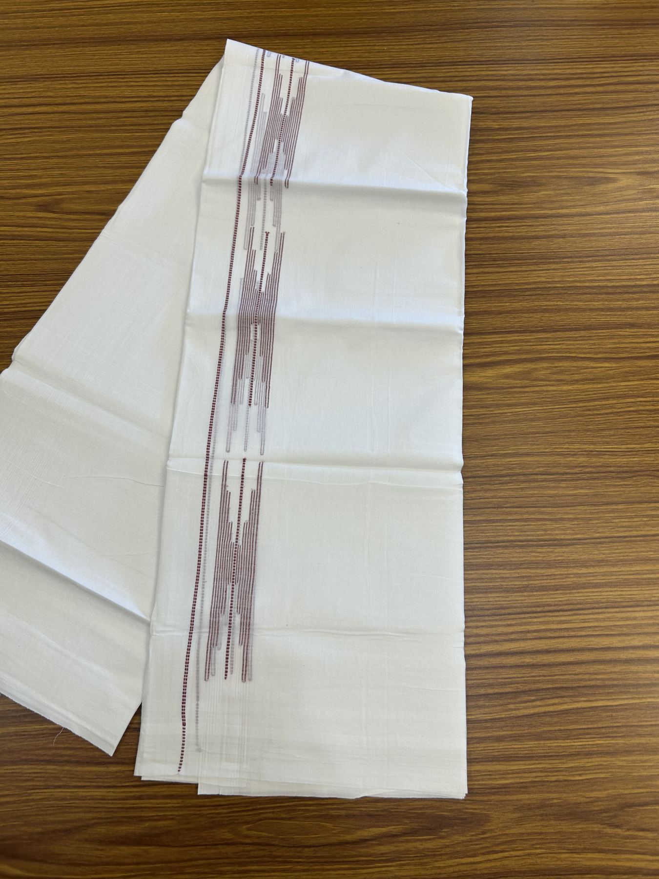 20% Discount ! Kaitharikada Balaramapuram 100% Cotton Pure White Double Mundu/Dothi - 100x80 - 1.5 inch Light Maroon Stripes Design Kara 3.80 mtr (8 muzham) - 29 KK5319 THI