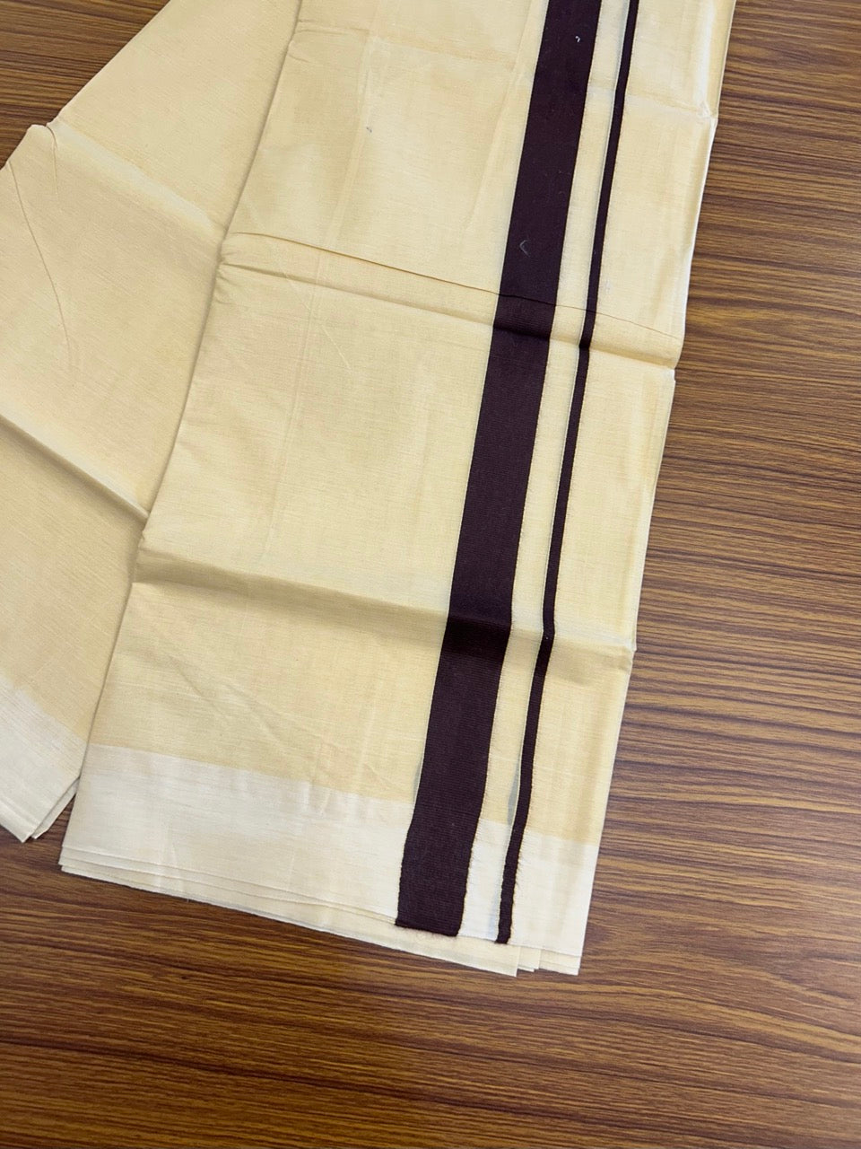 Kannur Yellow Dhoti - 20% Discount! KaithariKada Balaramapuram  Double Mundu/Dhoti - Pure Cotton - 80x90 - Kannur Yellow colour Body 1.25 Inch Dark Brown kara - 4 mtr - 3 KK5281 GAN