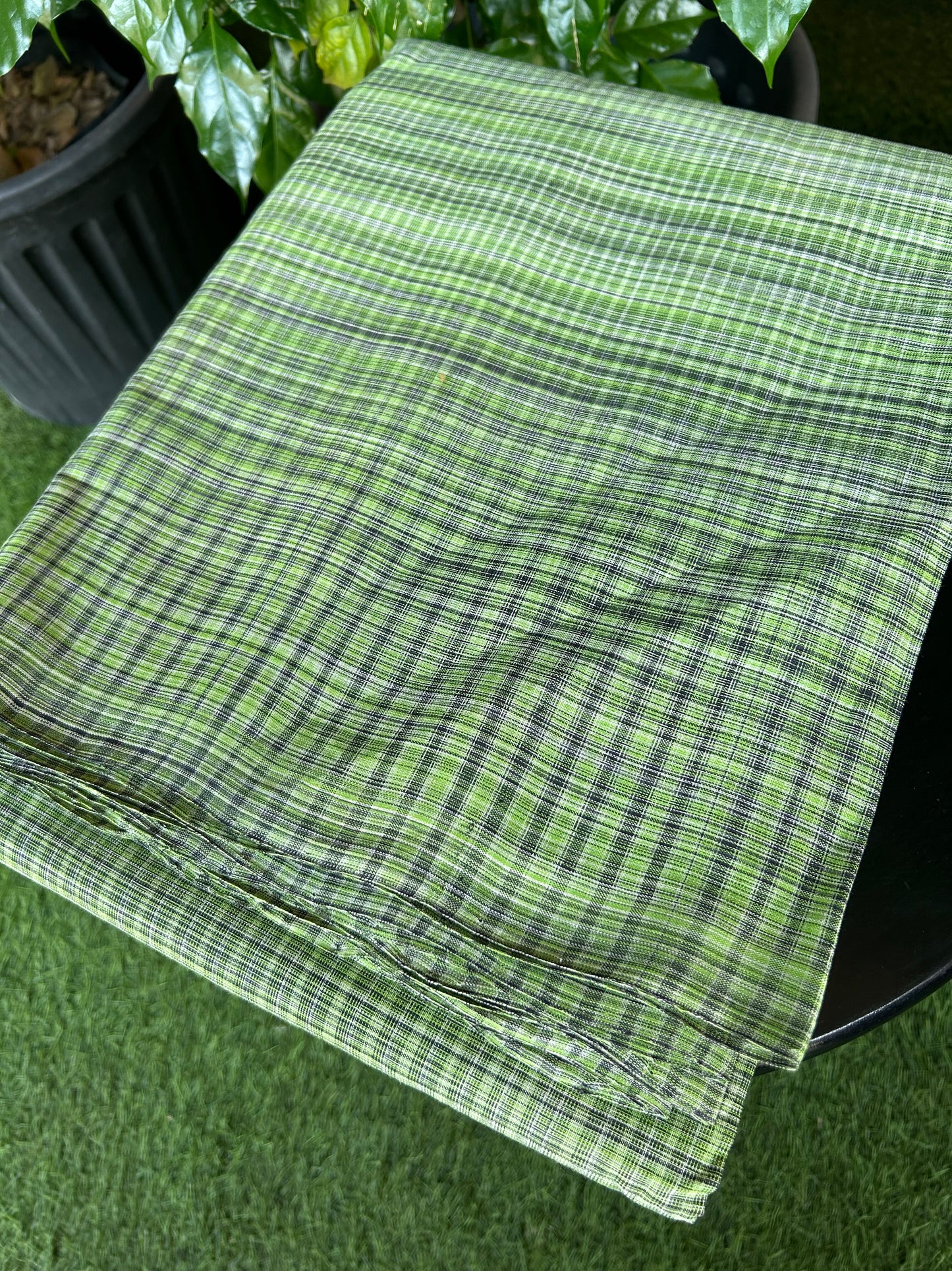 Handloom Khadi - Original Kerala Cotton Material - Kaitharikada Exclusive Product - Parrot Green & Black colour Shirt Material 2.5x1.27(m) (₹ 649 per meter) - 4 KK7011 ELA