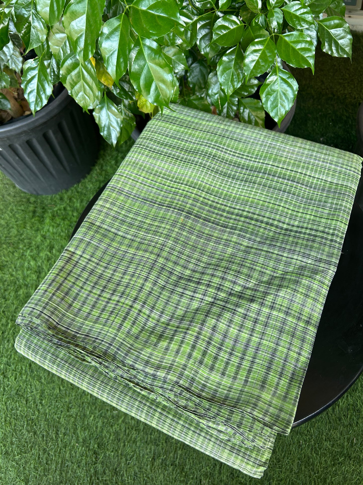 Handloom Khadi - Original Kerala Cotton Material - Kaitharikada Exclusive Product - Parrot Green & Black colour Shirt Material 2.5x1.27(m) (₹ 649 per meter) - 4 KK7011 ELA
