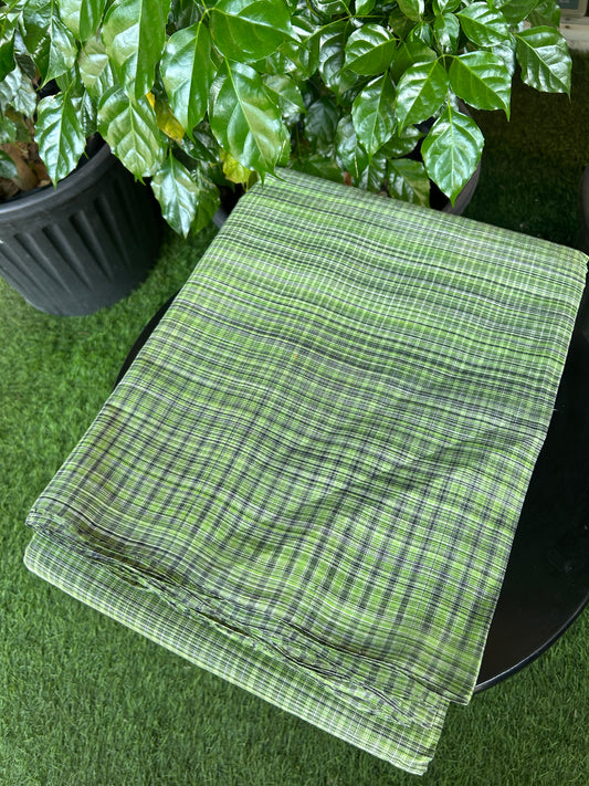 Handloom Khadi - Original Kerala Cotton Material - Kaitharikada Exclusive Product - Parrot Green & Black colour Shirt Material 2.5x1.27(m) (₹ 649 per meter) - 4 KK7011 ELA