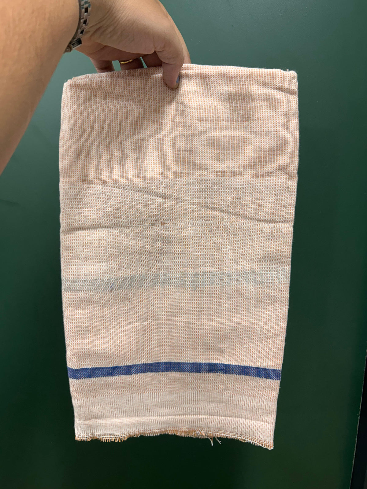 Kaitharikada - Handloom Pure Cotton Kerala Towel - Thorthu - (20x20s) - Pale Orange White Body & Blue Kara - 7 KK10001 KAL