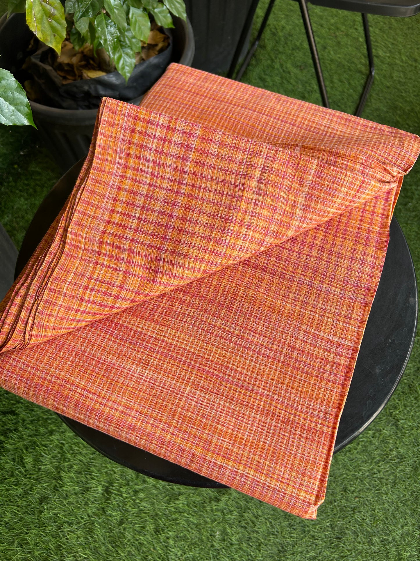 Handloom Khadi - Original Kerala Cotton Material - Kaitharikada Exclusive Product - Orange & Magenta colour Shirt Material 2.5x1.27(m) (₹ 649 per meter) - 1 KK7011 ELA