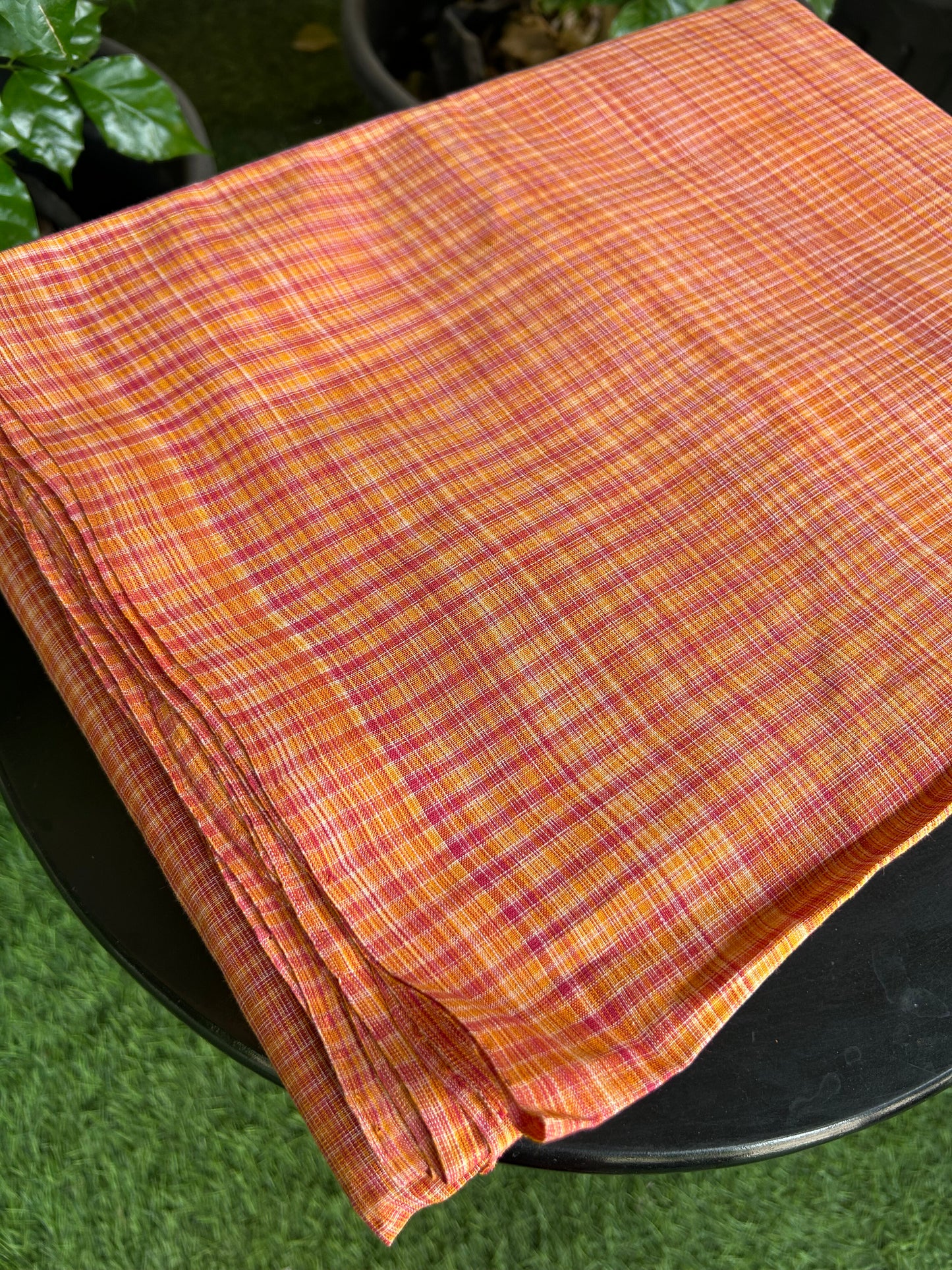 Handloom Khadi - Original Kerala Cotton Material - Kaitharikada Exclusive Product - Orange & Magenta colour Shirt Material 2.5x1.27(m) (₹ 649 per meter) - 1 KK7011 ELA
