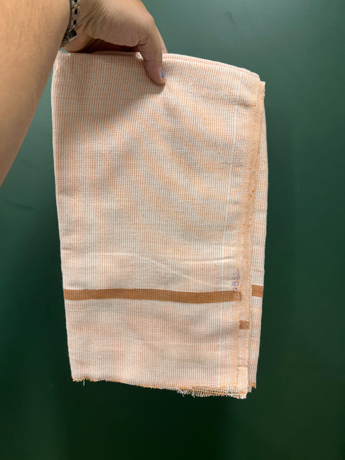 Kaitharikada - Handloom Pure Cotton Kerala Towel - Thorthu - (20x20s) - Pale Orange White Body & Brown Kara - 8 KK10001 KAL