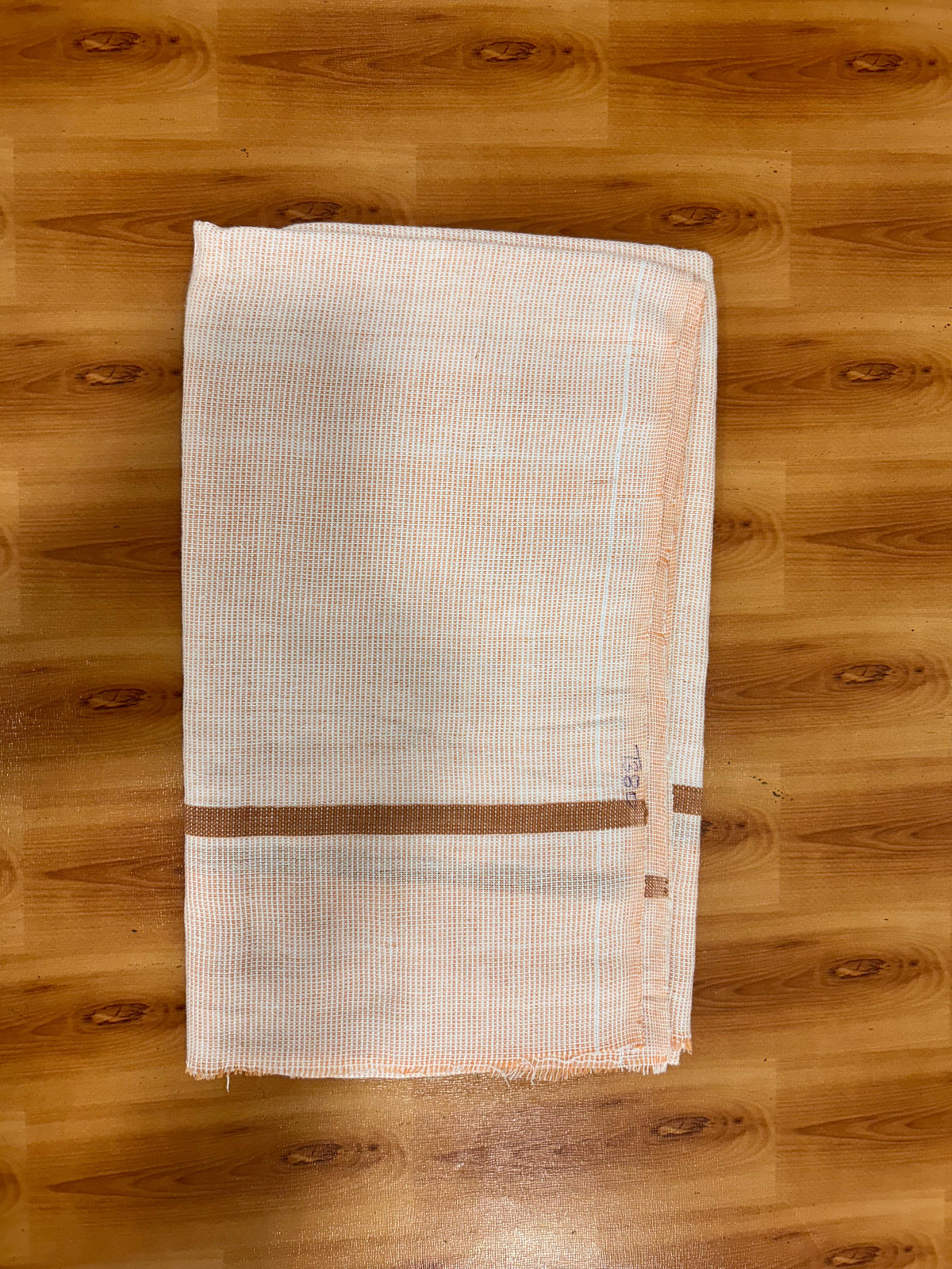 Kaitharikada - Handloom Pure Cotton Kerala Towel - Thorthu - (20x20s) - Pale Orange White Body & Brown Kara - 8 KK10001 KAL