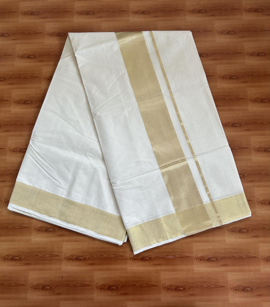 Kerala Saree for Women - 25% Discount KaithariKada Handloom Millpaav Balaramapuram - 100% Pure Cotton - 3 inch Gold & Silver Kasav striped Kara - 10 KK7158 RAV