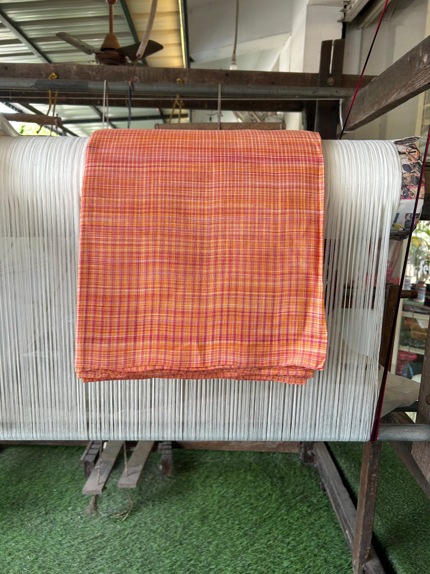 Handloom Khadi - Original Kerala Cotton Material - Kaitharikada Exclusive Product - Orange & Magenta colour Shirt Material 2.5x1.27(m) (₹ 649 per meter) - 1 KK7011 ELA