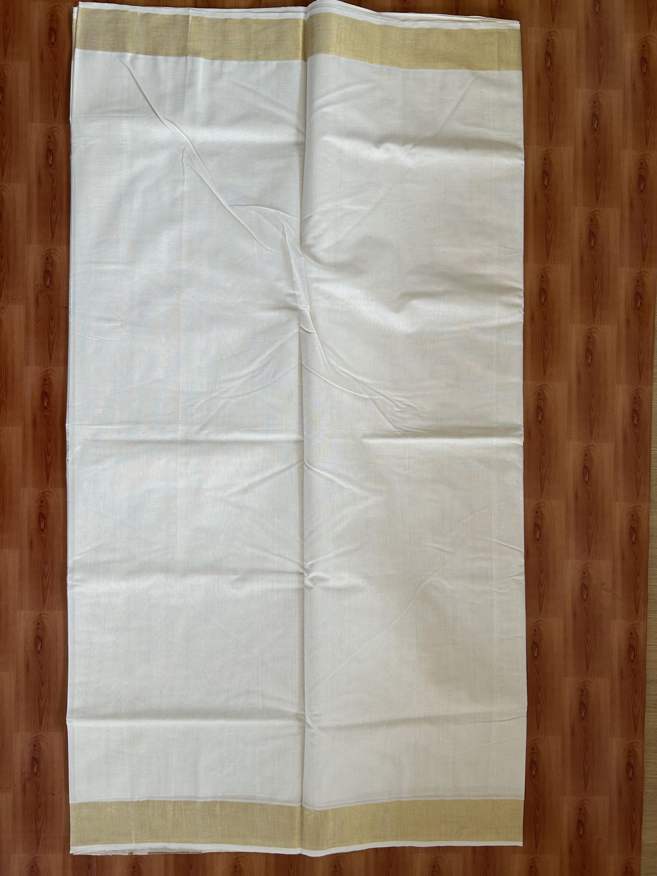 Kerala Saree for Women - 25% Discount KaithariKada Handloom Millpaav Balaramapuram - 100% Pure Cotton - 3 inch Gold & Silver Kasav striped Kara - 10 KK7158 RAV