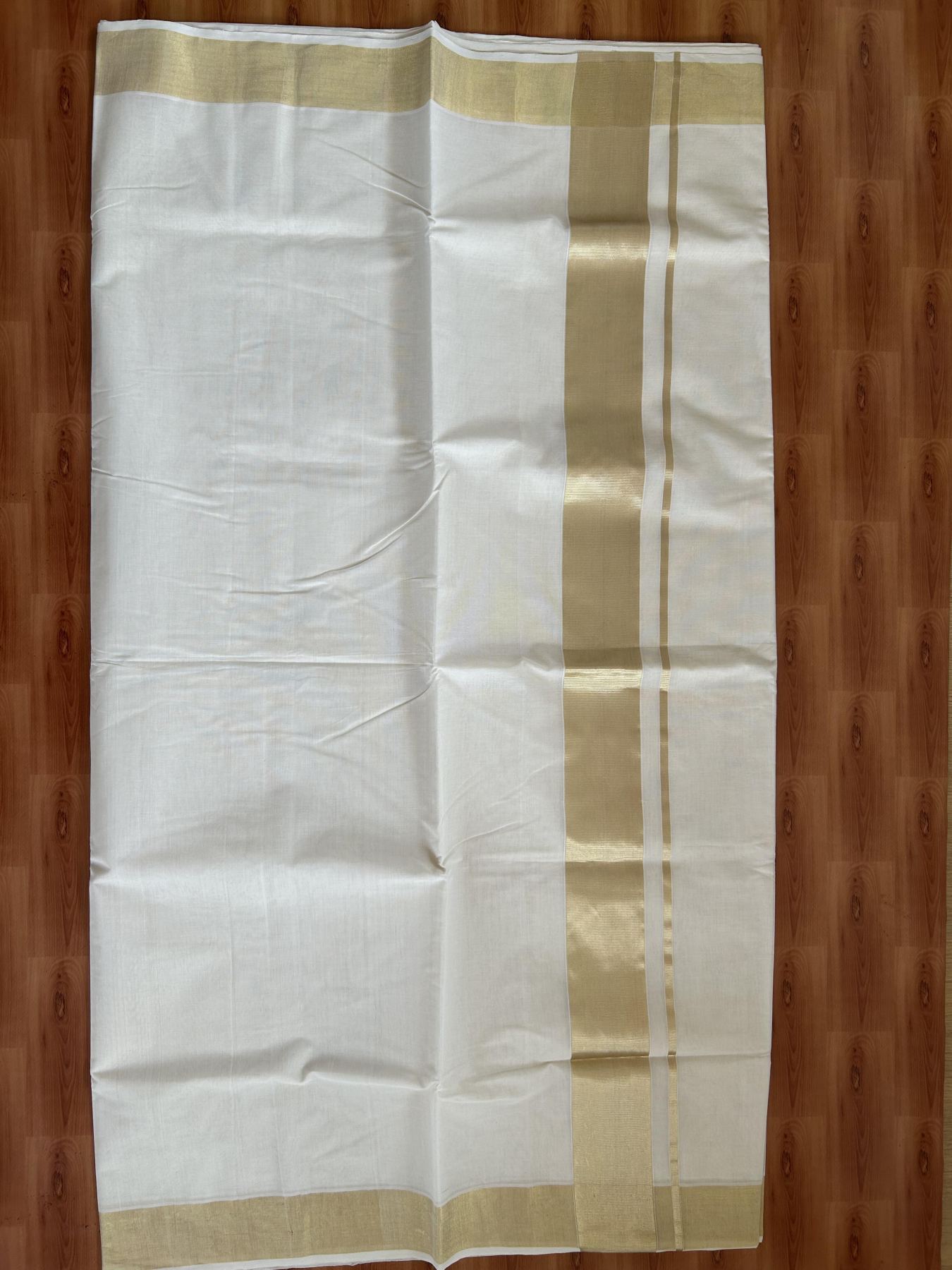 Kerala Saree for Women - 25% Discount KaithariKada Handloom Millpaav Balaramapuram - 100% Pure Cotton - 3 inch Gold & Silver Kasav striped Kara - 10 KK7158 RAV