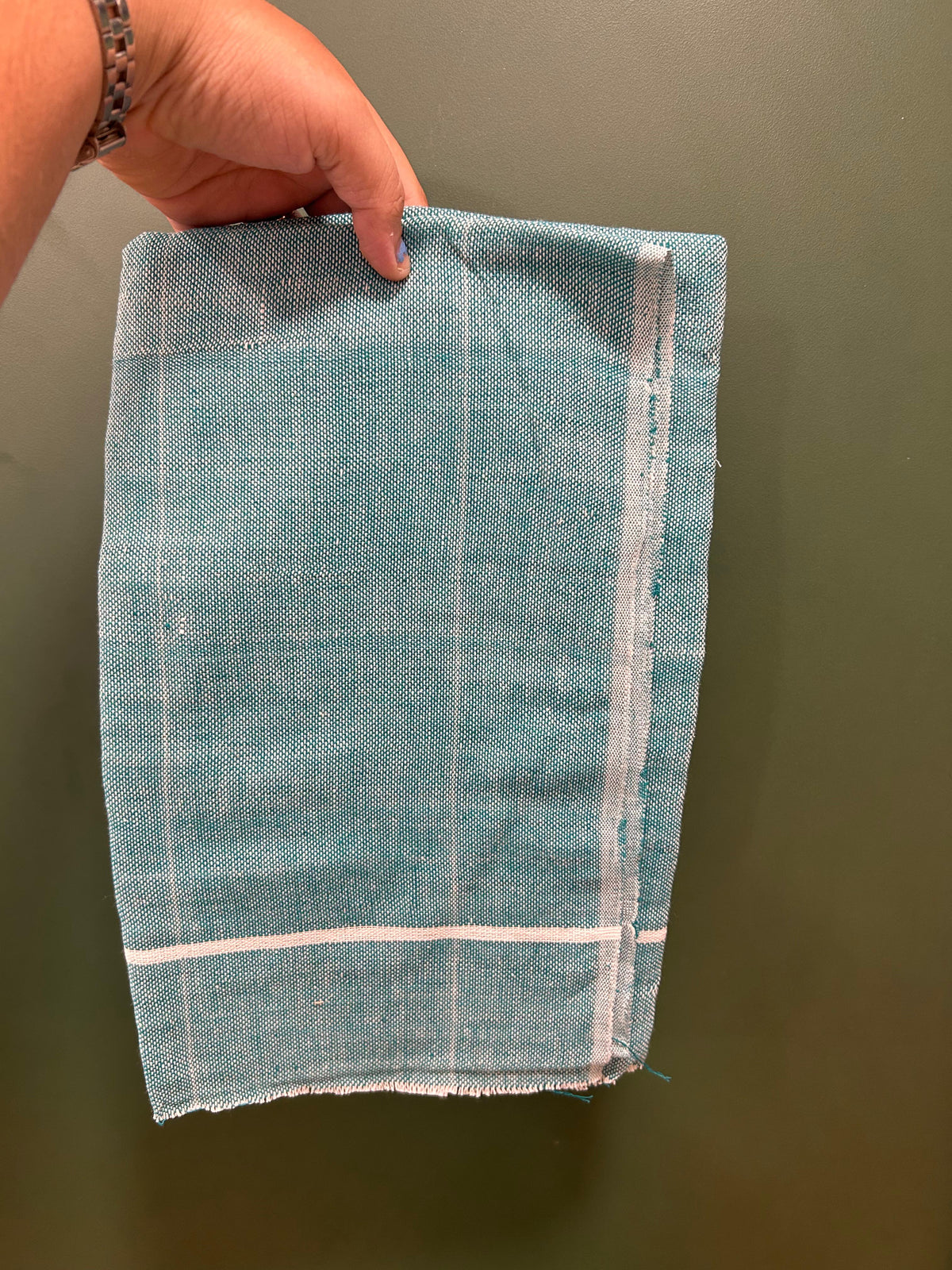 Kaitharikada - Handloom Pure Cotton Kerala Towel - Thorthu - (20x20s) - Green White Body & White Kara - 9 KK10001 KAL