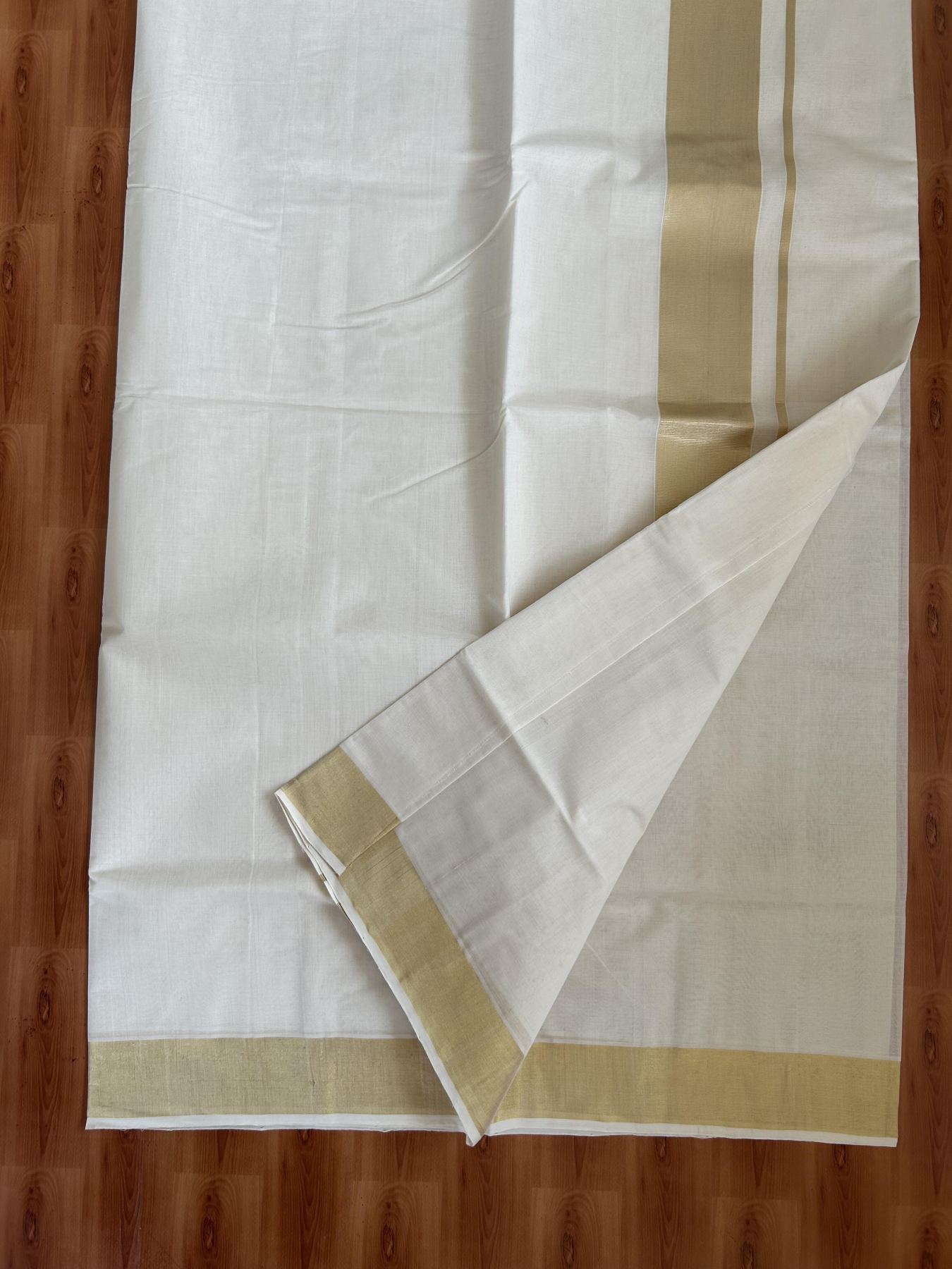 Kerala Saree for Women - 25% Discount KaithariKada Handloom Millpaav Balaramapuram - 100% Pure Cotton - 3 inch Gold & Silver Kasav striped Kara - 10 KK7158 RAV