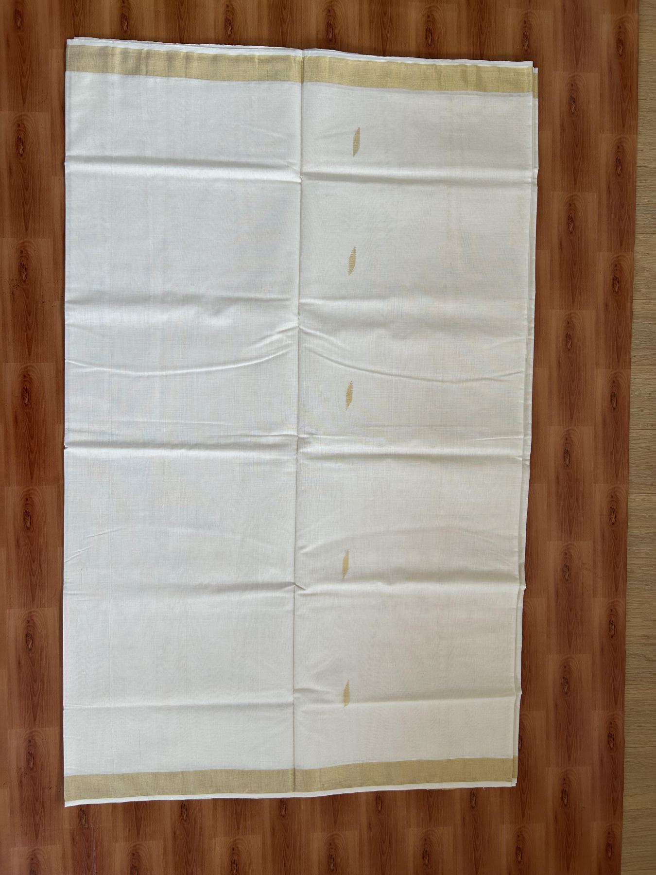 Kerala Saree for Women - 25% Discount KaithariKada Handloom Millpaav Balaramapuram - 100% Pure Cotton - 2.75 inch Gold Kasav Kara & Leaf Design - 3 KK7158 RAV
