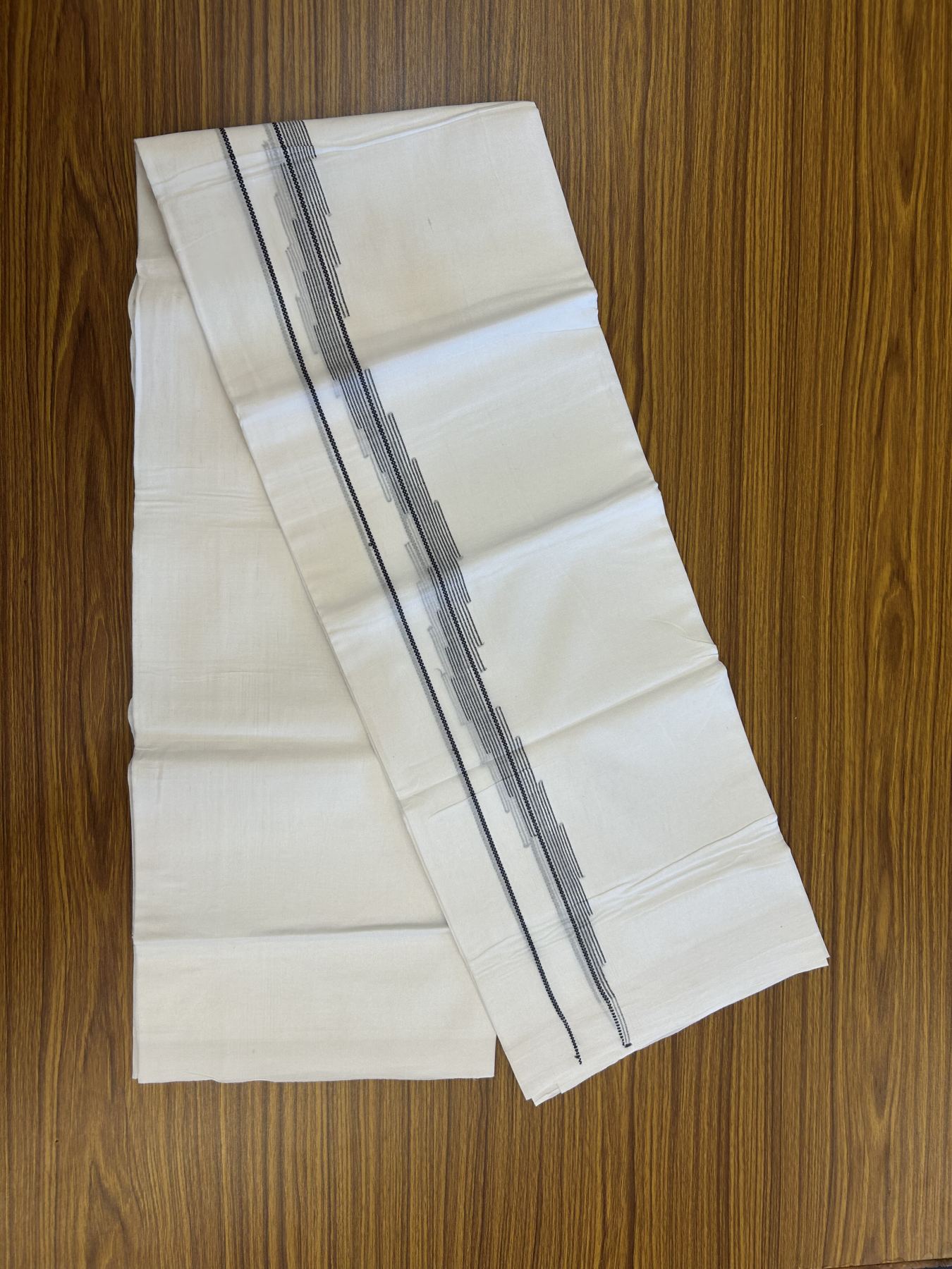 20% Discount ! Kaitharikada Balaramapuram 100% Cotton Pure White Double Mundu/Dothi - 100x80 - 0.75 inch Dark Blue Stripes Jacquard Design Kara 3.80 mtr (8 muzham) - 31 KK5319 THI