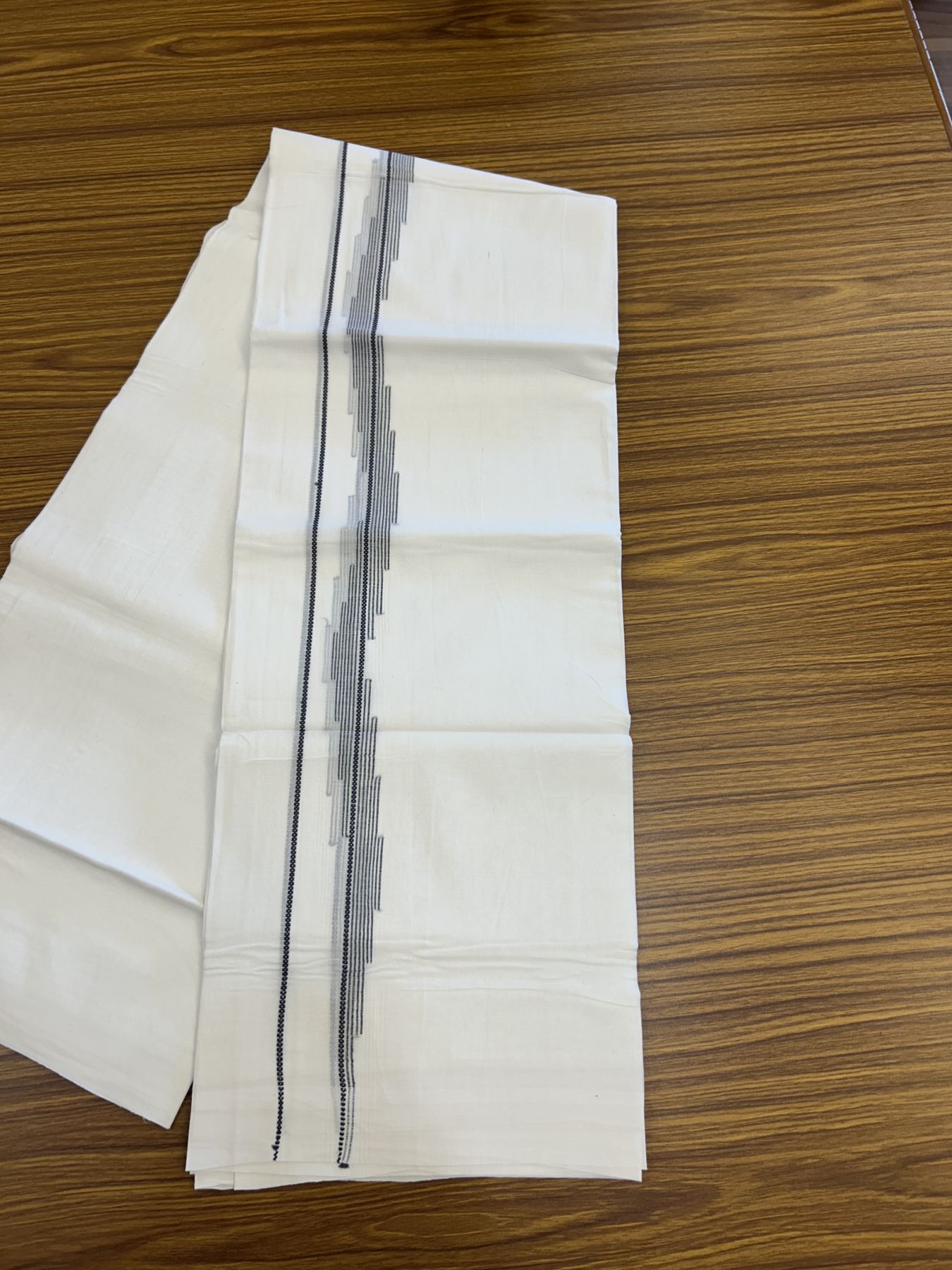 20% Discount ! Kaitharikada Balaramapuram 100% Cotton Pure White Double Mundu/Dothi - 100x80 - 0.75 inch Dark Blue Stripes Jacquard Design Kara 3.80 mtr (8 muzham) - 31 KK5319 THI