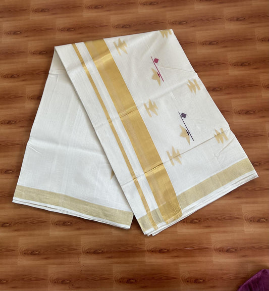 Kerala Saree for Women - 25% Discount KaithariKada Handloom Millpaav Balaramapuram - 100% Pure Cotton - 2.25 inch Gold Kasav Kara with Magenta & Wine purple Design - 4 KK7158 RAV