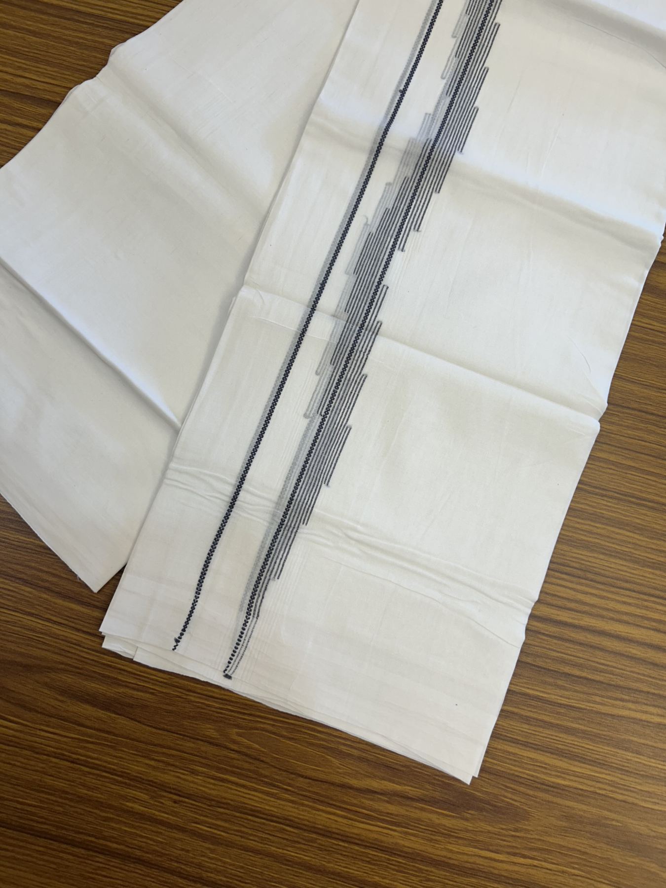 20% Discount ! Kaitharikada Balaramapuram 100% Cotton Pure White Double Mundu/Dothi - 100x80 - 0.75 inch Dark Blue Stripes Jacquard Design Kara 3.80 mtr (8 muzham) - 31 KK5319 THI