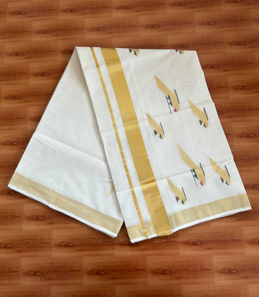 25% Discount KaithariKada Handloom Millpaav Balaramapuram Kerala Saree for Women - 100% Pure Cotton - 1.75 inch Gold Kasav Brown, Dark Green & Rani Pink Parrot Design Kara - 2 KK7158 RAV