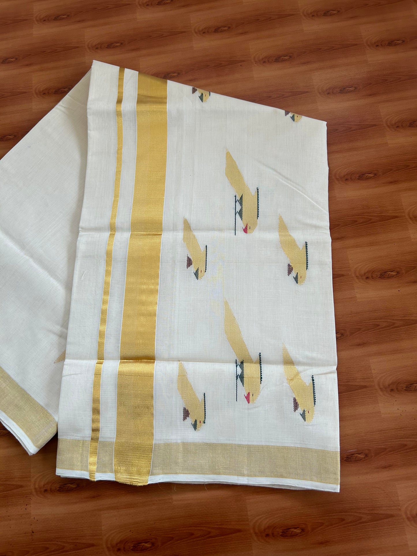 25% Discount KaithariKada Handloom Millpaav Balaramapuram Kerala Saree for Women - 100% Pure Cotton - 1.75 inch Gold Kasav Brown, Dark Green & Rani Pink Parrot Design Kara - 2 KK7158 RAV