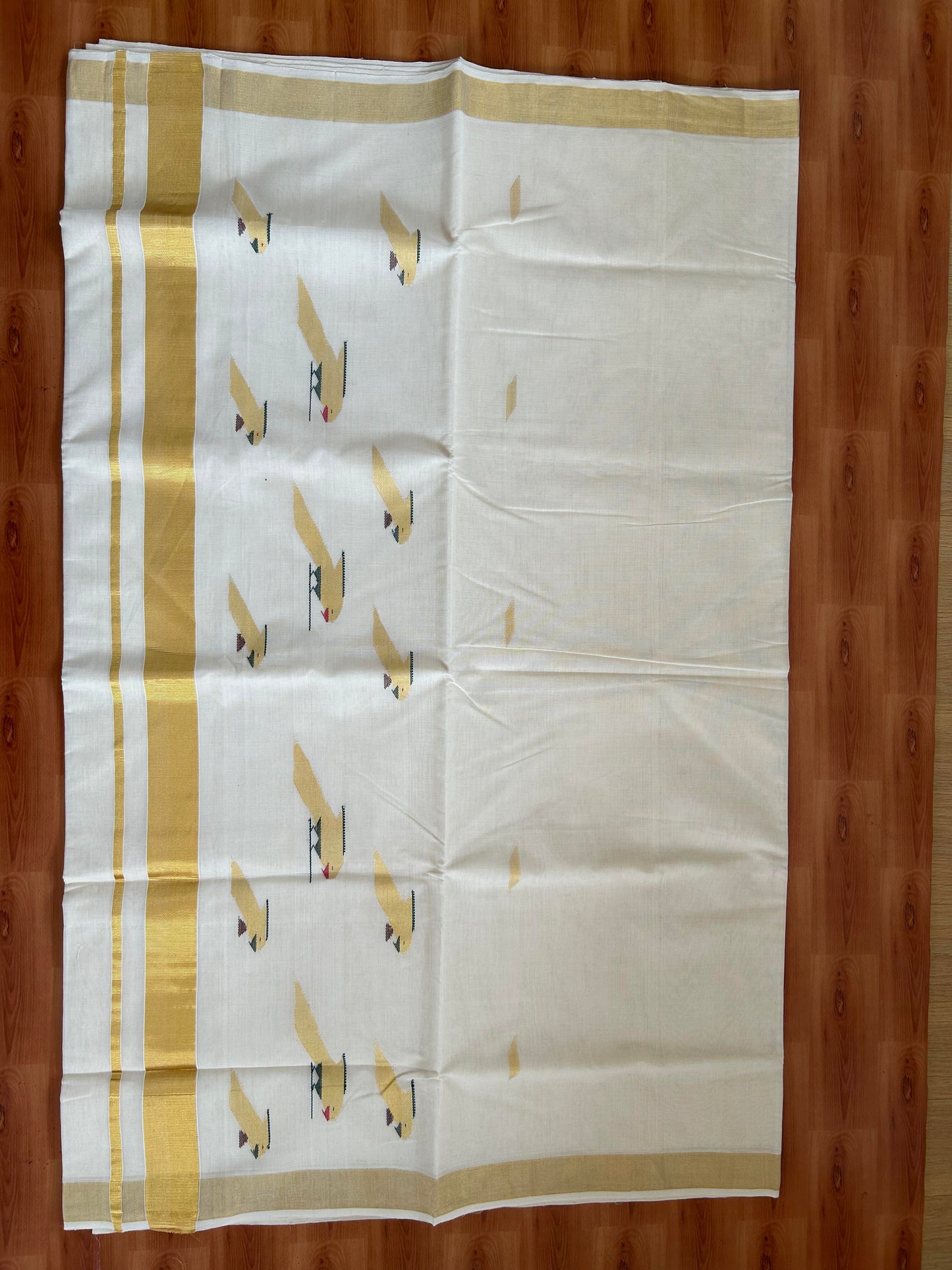 25% Discount KaithariKada Handloom Millpaav Balaramapuram Kerala Saree for Women - 100% Pure Cotton - 1.75 inch Gold Kasav Brown, Dark Green & Rani Pink Parrot Design Kara - 2 KK7158 RAV