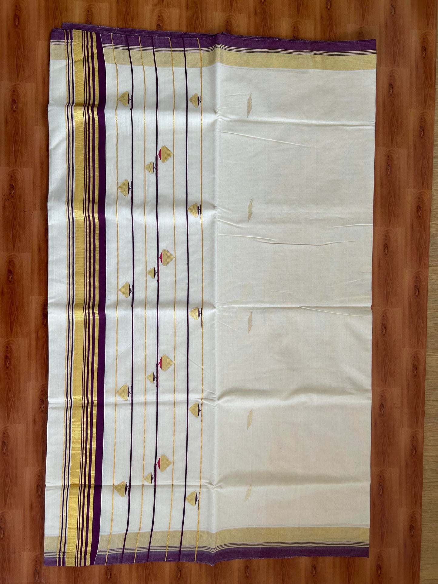25% Discount KaithariKada Handloom Millpaav Balaramapuram Kerala Saree for Women - 100% Pure Cotton - 3 inch Gold Kasav Wine Purple & Rani Pink Stripes Design Kara - 1 KK7158 RAV