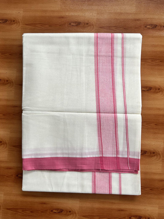 Double Off White Mundu/Dhoti- 20% Discount! KaithariKada Pure Cotton - 60s - 1.75 inch Pink Shaded Kara 4 mtr (8.5 muzham) - 97 KK5460 PMC