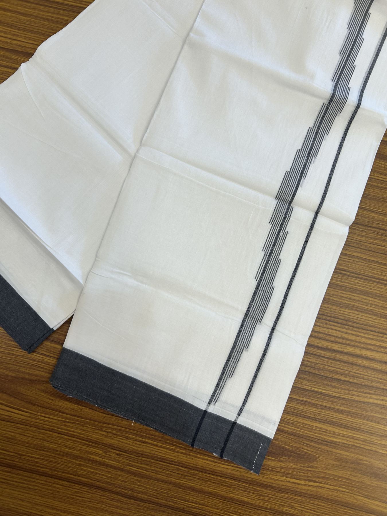 20% Discount ! Kaitharikada Balaramapuram 100% Cotton Pure White Double Mundu/Dothi - 100x80 - 0.75 inch Black Stripes Design Kara 3.80 mtr (8 muzham) - 34 KK5319 THI