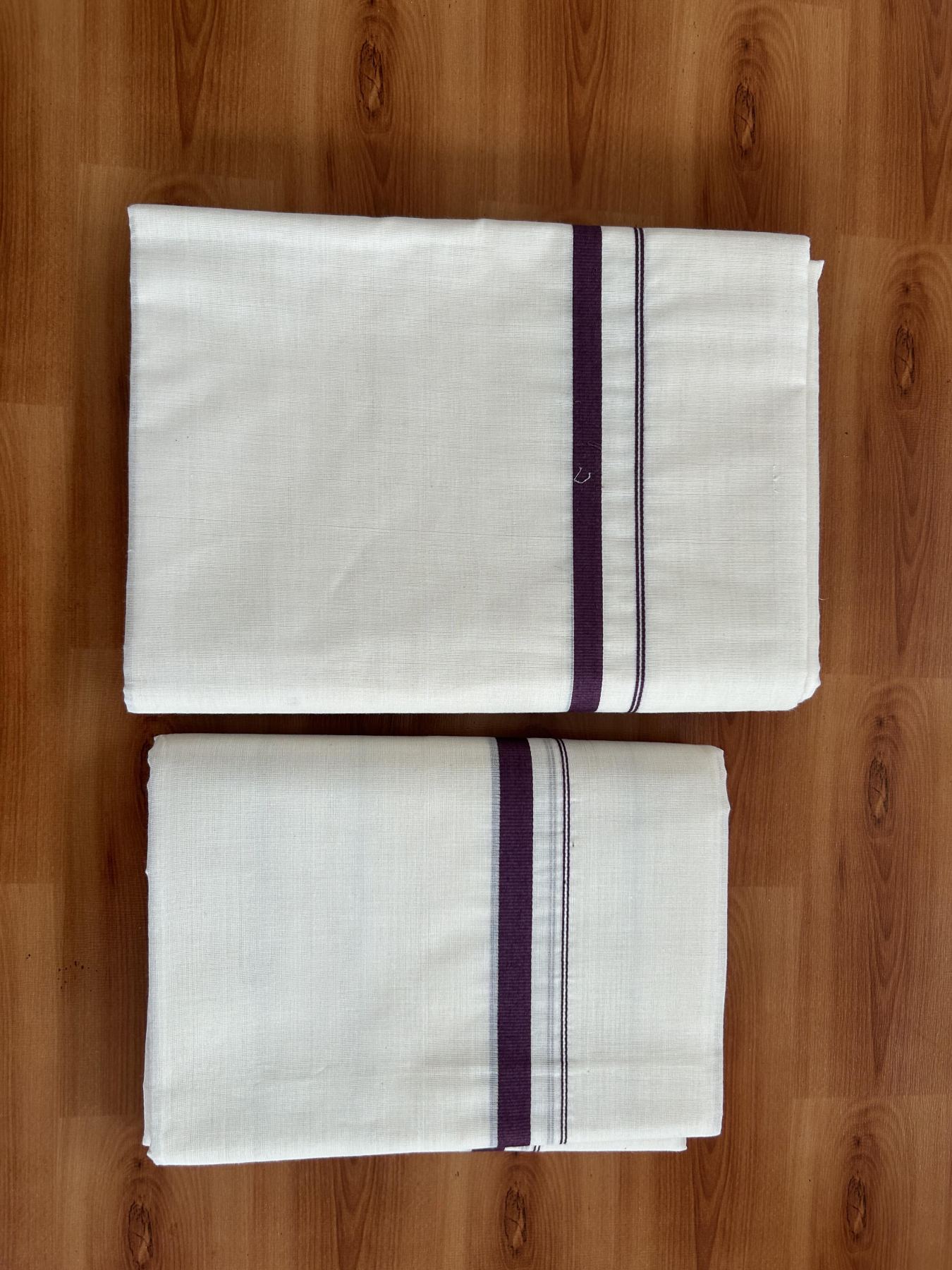 25% Discount !! KaithariKada Handloom Millpaav Balaramapuram - 100% Pure Cotton Off White Single Set Mundu - 100x80 - 0.5 Inch  Wine Purple Puliyilakkara Chutty - Mundu 2 mtr & Neriyath 2.50 mtr - 5 KK7159 SOM