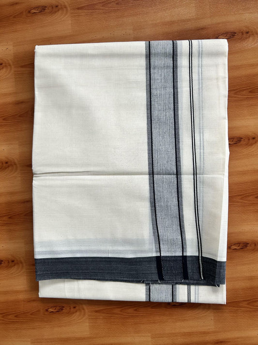 Double Off White Mundu/Dhoti- 20% Discount! KaithariKada Pure Cotton - 60s - 1.75 inch Black Shaded Kara 4 mtr (8.5 muzham) - 96 KK5460 PMC