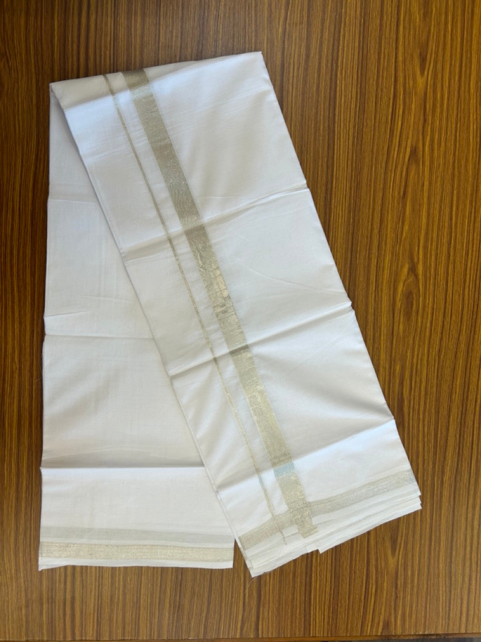 20% Discount! KaithariKada Balaramapuram 100% Cotton Double Pure White Mundu/Dhoti - 100x80 - 1 inch Silver Kasavu Kara - 3.90 Mtr (8 Muzham) - 2 KK5282 PMC
