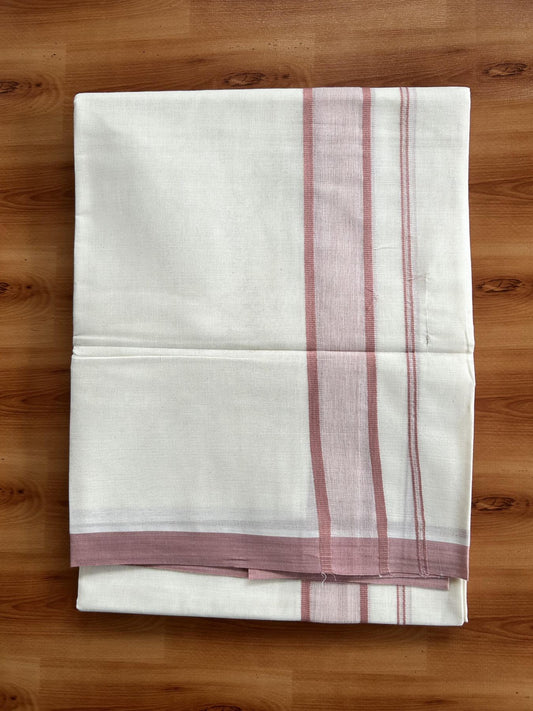 Double Off White Mundu/Dhoti- 20% Discount! KaithariKada Pure Cotton - 60s - 1.75 inch Dusty Pink Shaded Kara 4 mtr (8.5 muzham) - 93 KK5460 PMC