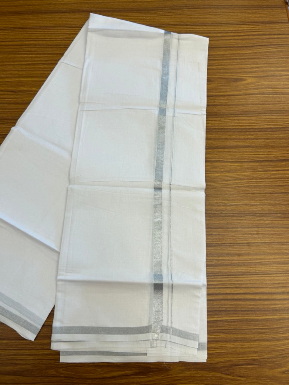6% Discount!! KaithariKada Balaramapuram 100% Cotton Single Pure White Mundu/Dhoti - 100X80 - 0.5 inch Silver Kasav kara 1.90 mtr (4 muzham) - 36 KK5282 PMC