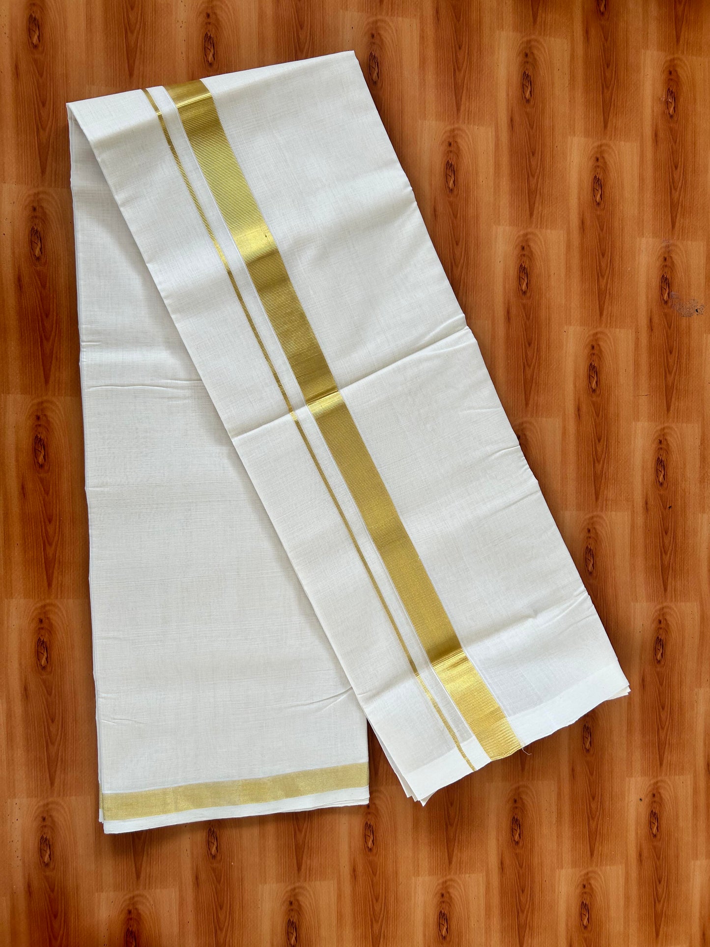 Double Mundu/Dhoti - Off White (Unbleached) - Exclusive Pure Jerry - KaithariKada Handloom Unakkupaav - 25% Discount! Kerala Handloom - Pure Cotton - 100x80 - 1.25 inch Pure Jerry Kasav Kara - 4 mtr (8.5 muzham) - 4 KK5426 ABH