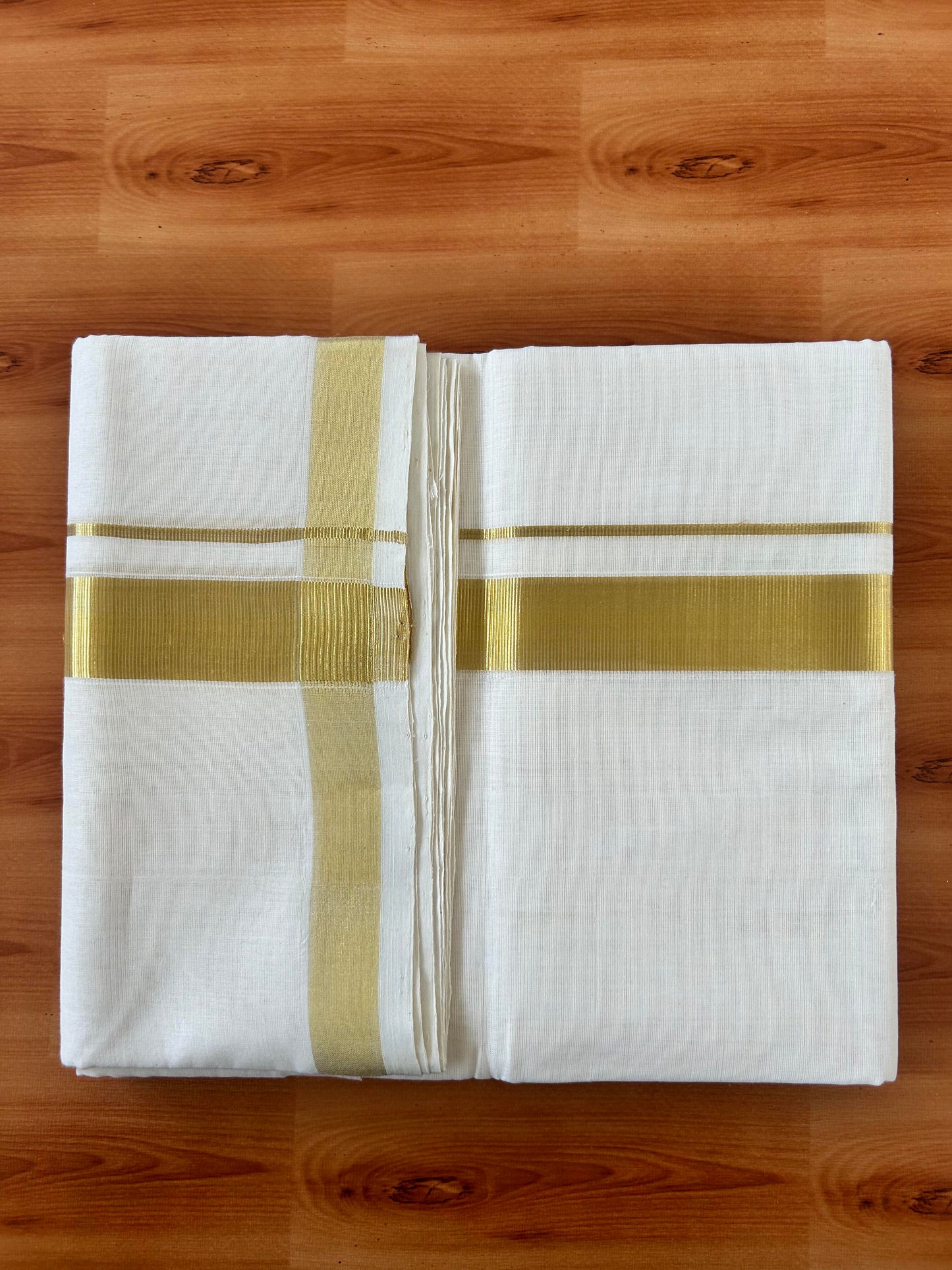 Double Mundu/Dhoti - Off White (Unbleached) - Exclusive Pure Jerry - KaithariKada Handloom Unakkupaav - 25% Discount! Kerala Handloom - Pure Cotton - 100x80 - 1.25 inch Pure Jerry Kasav Kara - 4 mtr (8.5 muzham) - 4 KK5426 ABH