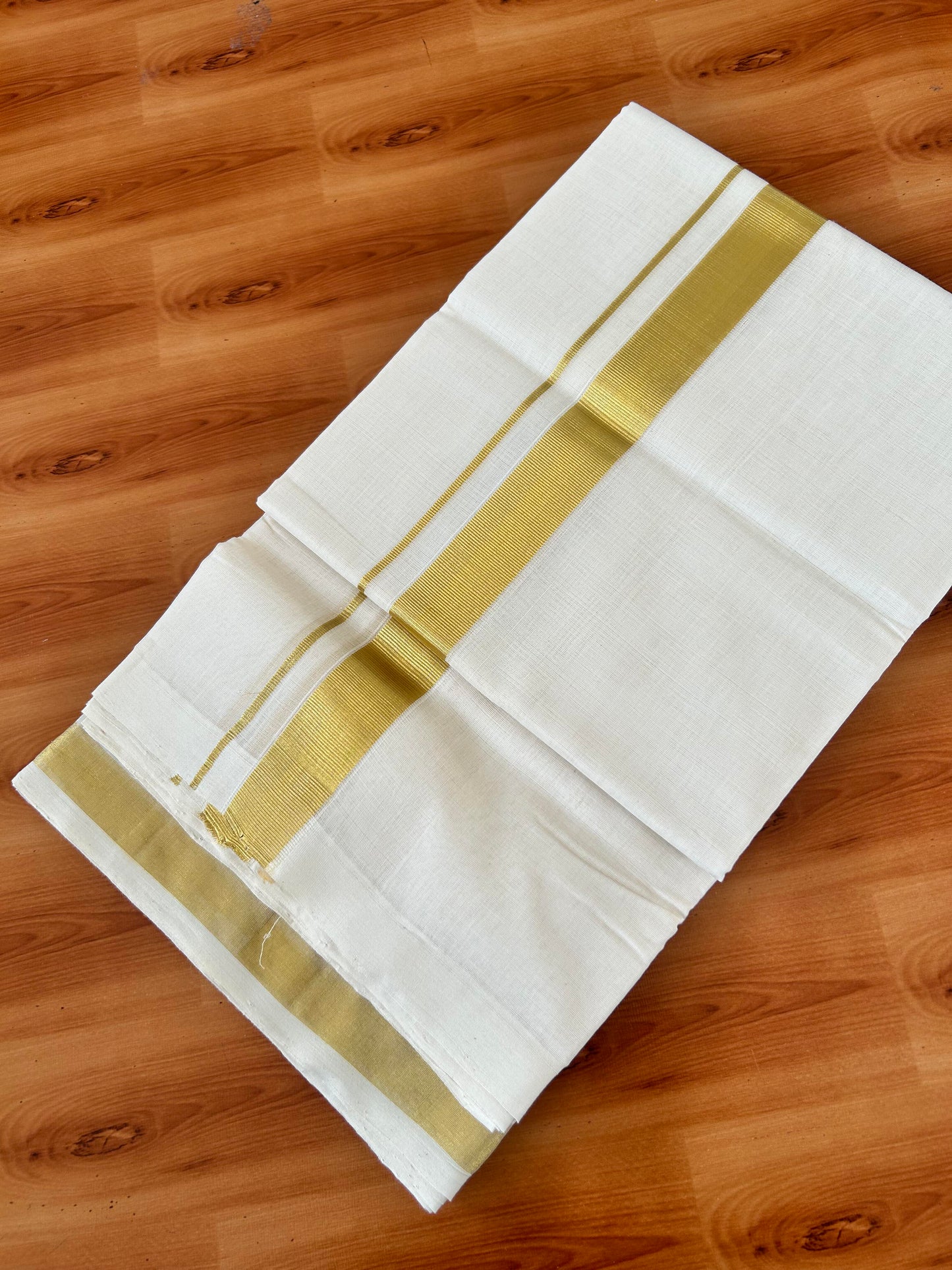 Double Mundu/Dhoti - Off White (Unbleached) - Exclusive Pure Jerry - KaithariKada Handloom Unakkupaav - 25% Discount! Kerala Handloom - Pure Cotton - 100x80 - 1.25 inch Pure Jerry Kasav Kara - 4 mtr (8.5 muzham) - 4 KK5426 ABH