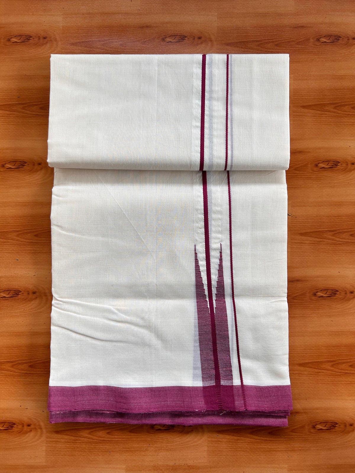 Off White - (Unbleached) Double Mundu/Dhoti - 25% Discount!! Unakkupaav Kerala Handloom 100% Pure Cotton - 100X80 - 1 inch Puliyilakkara Olive Green chutty 3.80 mtr & 4 mtr - 16 KK5538 REA