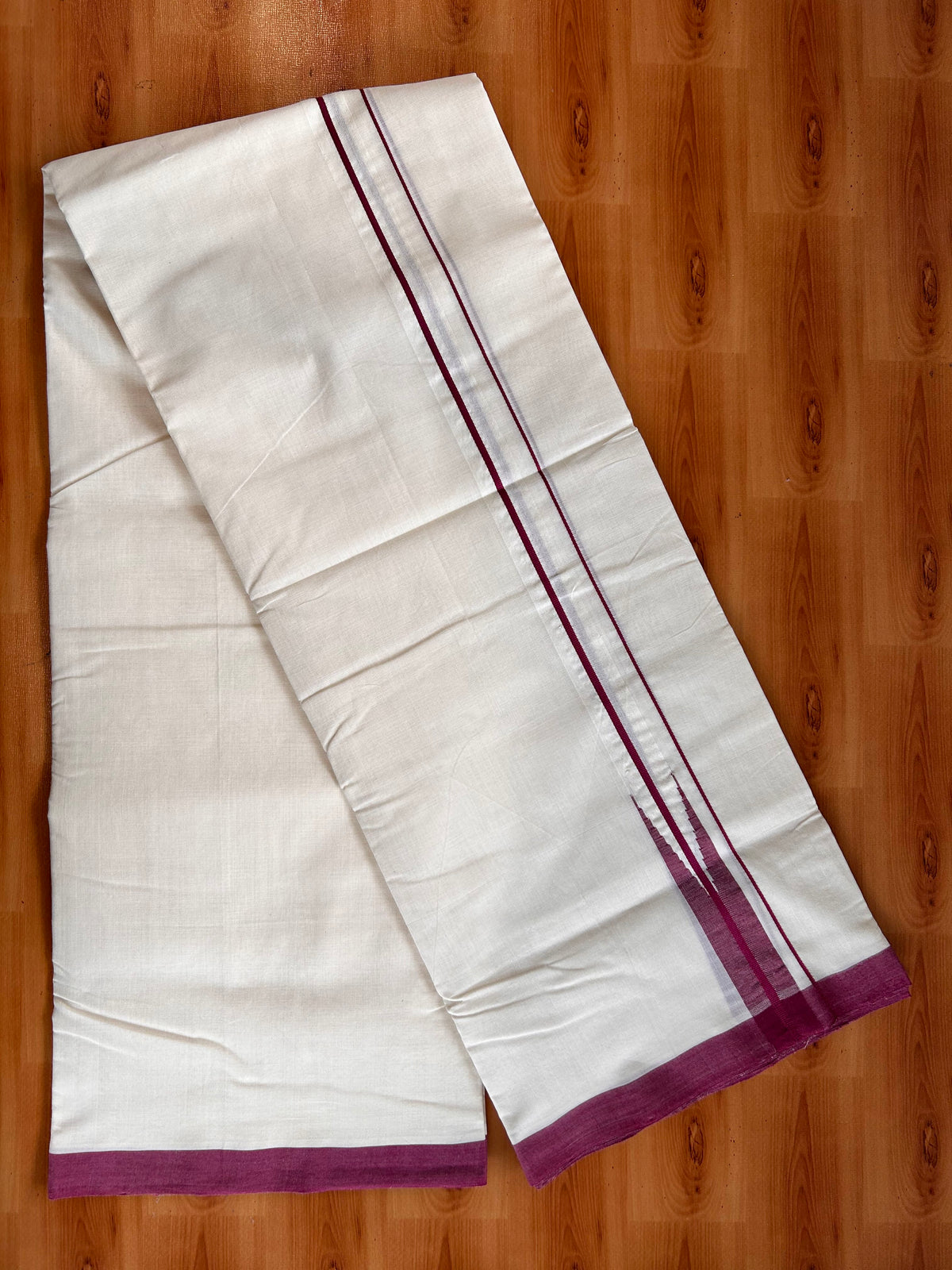 Off White - (Unbleached) Double Mundu/Dhoti - 25% Discount!! Unakkupaav Kerala Handloom 100% Pure Cotton - 100X80 - 1 inch Puliyilakkara Olive Green chutty 3.80 mtr & 4 mtr - 16 KK5538 REA