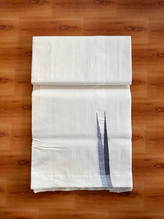 Off White - (Unbleached) Double Mundu/Dothi - 25% Discount!! Unakkupaav Kerala Handloom 100% Pure Cotton - 100X80 - 1 inch Puliyilakkara Brown, Light Blue & Purplish Grey chutty 3.80 mtr & 4 mtr - 1 KK5538  REA