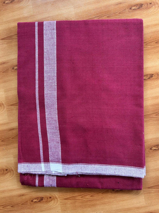 Single Kaily / Lungi- Kaitharikada - Pure Cotton - (2/40s) - 1 Inch White Shaded Kara With Maroon colour body (2 meter / 4 muzham) - 6 KK8066 MUT