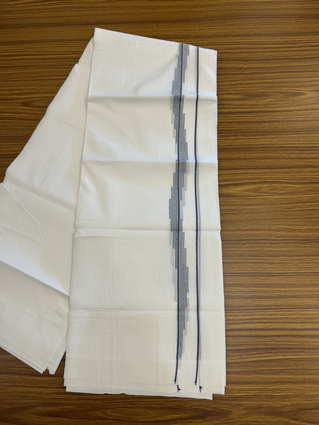 20% Discount ! Kaitharikada Balaramapuram 100% Cotton Pure White Double Mundu/Dothi - 100x80 - 0.75 inch Blue Stripes Design Kara 3.80 mtr (8 muzham) - 36 KK5319 THI